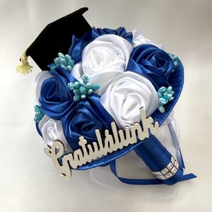 Királykék - fehér ballagási csokor, Otthon & Életmód, Virágdekoráció, Virágok, Virágcsokor, Varrás, MESKA