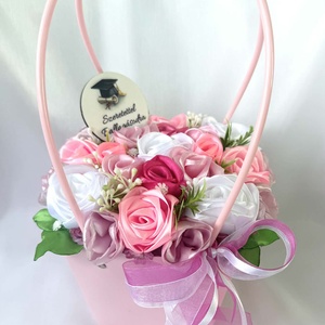 Rózsaszín ballagási táska - csokor, Otthon & Életmód, Virágdekoráció, Virágok, Virágcsokor, Varrás, MESKA