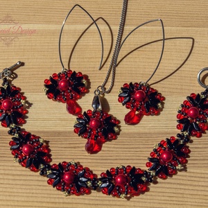 Creabead Design piros-fekete elegáns ékszerszett Swarovski kristállyal - ékszer - ékszerszett - Meska.hu
