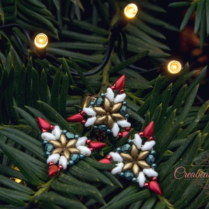 Creabead Design karácsonyi háromszög alakú fülbevaló/medál/gyűrű/szett, Ékszer, Ékszerszett, Gyöngyfűzés, gyöngyhímzés, MESKA