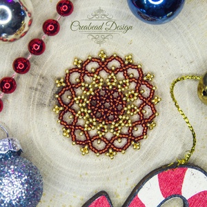 Creabead Design csipke hatású arany-piros mandala fülbevaló - ékszer - fülbevaló - lógó fülbevaló - Meska.hu