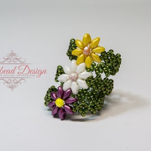 Creabead Design tavaszi virágos tripla gyűrű, Ékszer, Gyűrű, Gyöngyös gyűrű, Gyöngyfűzés, gyöngyhímzés, MESKA