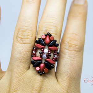 Creabead Design matyó stílusú elegáns gyűrű dupla mintával, Ékszer, Gyűrű, Gyöngyös gyűrű, Gyöngyfűzés, gyöngyhímzés, MESKA