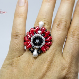 Creabead Design matyó stílusú gyűrű, Ékszer, Gyűrű, Gyöngyös gyűrű, Gyöngyfűzés, gyöngyhímzés, MESKA