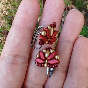 Creabead Design matyó tulipán stílusú elegáns fülklipsz, Ékszer, Fülbevaló, Klipsz, Gyöngyfűzés, gyöngyhímzés, MESKA