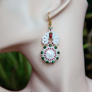CreaBead Design elegáns trikolor fülbevaló, Ékszer, Fülbevaló, Lógó csepp fülbevaló, Gyöngyfűzés, gyöngyhímzés, MESKA