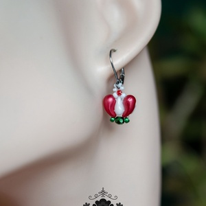 Creabead Design trikolor rózsabimbó ékszer, Ékszer, Fülbevaló, Lógó csepp fülbevaló, Gyöngyfűzés, gyöngyhímzés, MESKA