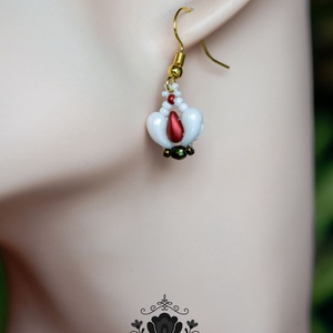 Creabead Design trikolor rózsabimbó ékszer, Ékszer, Fülbevaló, Lógó csepp fülbevaló, Gyöngyfűzés, gyöngyhímzés, MESKA