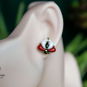 Creabead Design trikolór ékszer, Ékszer, Fülbevaló, Pötty fülbevaló, Gyöngyfűzés, gyöngyhímzés, MESKA