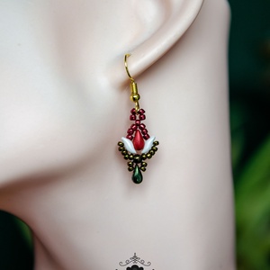 Creabead Design trikolór tulipán ékszer, Ékszer, Fülbevaló, Lógó csepp fülbevaló, Gyöngyfűzés, gyöngyhímzés, MESKA