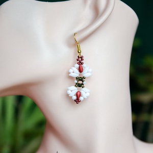 Creabead Design trikolór ékszer, Ékszer, Fülbevaló, Lógó fülbevaló, Gyöngyfűzés, gyöngyhímzés, MESKA