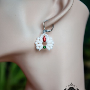 Creabead Design matyó tulipán stílusú elegáns trikolor fülbevaló, Ékszer, Fülbevaló, Lógó csepp fülbevaló, Gyöngyfűzés, gyöngyhímzés, MESKA