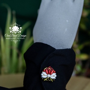 Kézzel készült gyöngyös gombfedő dísz � matyó inspirációval - ékszer - mandzsettagomb - Meska.hu