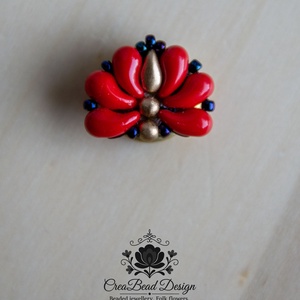 Kézzel készült gyöngyös gombfedő dísz � matyó inspirációval - ékszer - mandzsettagomb - Meska.hu