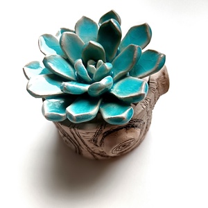 Kerámia pozsgás farönkben - otthon & életmód - dekoráció - dísztárgy - Meska.hu