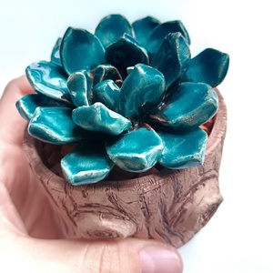 Kerámia pozsgás farönkben - Meska.hu