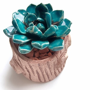 Kerámia pozsgás farönkben - otthon & életmód - dekoráció - dísztárgy - Meska.hu