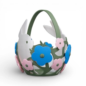 Virágos húsvéti tojásgyűjtő kosár fehér nyuszikkal, Ünnepi díszek, dekorációk, Húsvéti díszek és dekorációk, Húsvéti virágos díszek, Mindenmás, MESKA