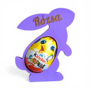 Személyre szabható nyuszis Kinder meglepetés tartó egyedi felirattal - Lila, Ünnepi díszek, dekorációk, Húsvéti díszek és dekorációk, Húsvéti tojástartó, Mindenmás, MESKA