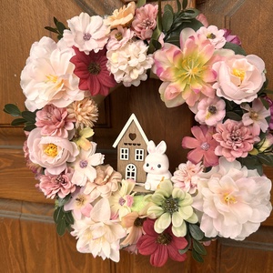 Nyuszis tavasz - ünnepi díszek, dekorációk - húsvéti díszek és dekorációk - húsvéti ajtódísz, kopogtató - Meska.hu