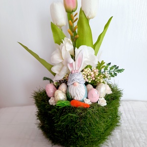 Nyuszifüles manó füves alapban, Otthon & Életmód, Dekoráció, Asztaldísz, Asztal és polc dekoráció, Virágkötés, MESKA