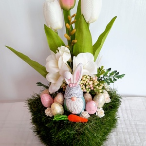 Nyuszifüles manó füves alapban - otthon & életmód - dekoráció - asztal és polc dekoráció - asztaldísz - Meska.hu