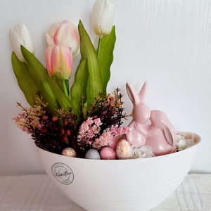 Rózsaszín nyuszipár fehér alapban, Otthon & Életmód, Dekoráció, Asztaldísz, Asztal és polc dekoráció, Virágkötés, MESKA