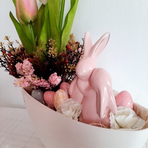 Rózsaszín nyuszipár fehér alapban - otthon & életmód - dekoráció - asztal és polc dekoráció - asztaldísz - Meska.hu