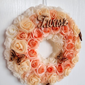 Rózsás kopogtató tavasz felirattal - otthon & életmód - dekoráció - ajtó- és ablak dekoráció - ajtódísz & kopogtató - Meska.hu