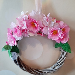 Tavaszi kopogtató barackvirággal, Otthon & Életmód, Dekoráció, Ajtó- és ablak dekoráció, Ajtódísz & Kopogtató, Virágkötés, MESKA