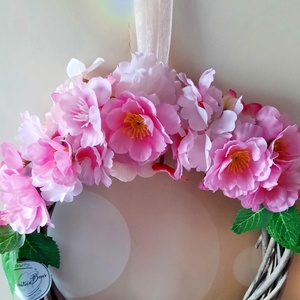 Tavaszi kopogtató barackvirággal - otthon & életmód - dekoráció - ajtó- és ablak dekoráció - ajtódísz & kopogtató - Meska.hu