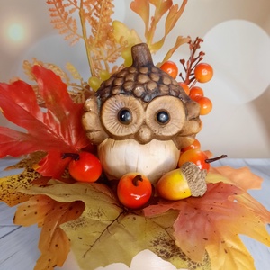 Őszi kisbagoly, Otthon & Életmód, Dekoráció, Asztal és polc dekoráció, Asztaldísz, Virágkötés, MESKA