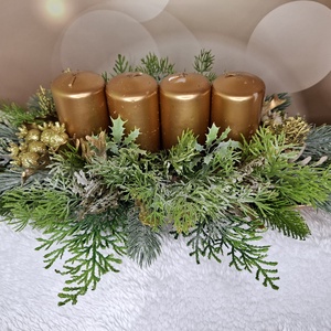 Adventi asztaldísz arany gyertyával - karácsony - karácsonyi lakásdekoráció - karácsonyi lakásdíszek - Meska.hu