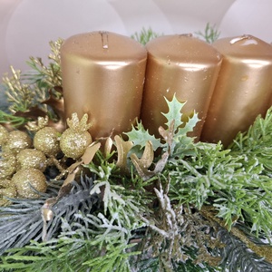 Adventi asztaldísz arany gyertyával - karácsony - karácsonyi lakásdekoráció - karácsonyi lakásdíszek - Meska.hu