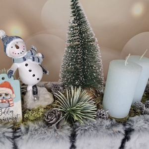 Adventi asztaldísz hóemberrel - karácsony - karácsonyi lakásdekoráció - karácsonyi lakásdíszek - Meska.hu