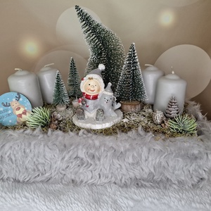 Adventi asztaldísz manóval, Karácsony, Karácsonyi lakásdekoráció, Karácsonyi lakásdíszek, Virágkötés, MESKA