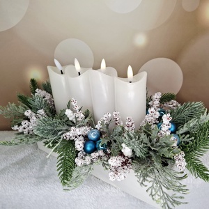 Adventi asztaldísz led gyertyával, Karácsony, Karácsonyi lakásdekoráció, Karácsonyi lakásdíszek, Virágkötés, MESKA