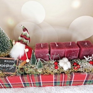 Adventi asztaldísz manóval, Karácsony, Karácsonyi lakásdekoráció, Karácsonyi lakásdíszek, Virágkötés, MESKA