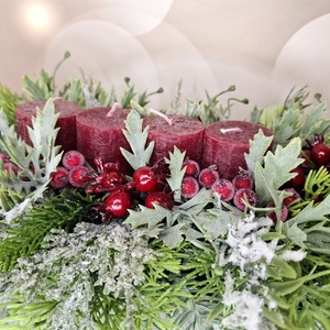 Adventi asztaldísz bordó gyertyával, Karácsony, Karácsonyi lakásdekoráció, Karácsonyi lakásdíszek, Virágkötés, MESKA