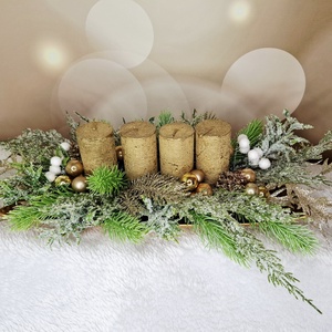 Adventi asztaldísz arany gyertyával - karácsony - karácsonyi lakásdekoráció - karácsonyi lakásdíszek - Meska.hu