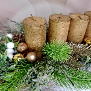 Adventi asztaldísz arany gyertyával - karácsony - karácsonyi lakásdekoráció - karácsonyi lakásdíszek - Meska.hu