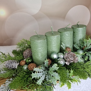 Adventi asztaldísz zöld gyertyával - karácsony - karácsonyi lakásdekoráció - karácsonyi lakásdíszek - Meska.hu