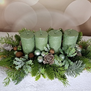 Adventi asztaldísz zöld gyertyával - karácsony - karácsonyi lakásdekoráció - karácsonyi lakásdíszek - Meska.hu