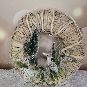 Adventi kopogtató Őzike, Karácsony, Karácsonyi lakásdekoráció, Karácsonyi ajtódíszek, Virágkötés, MESKA