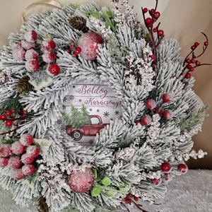 Adventi kopogtató autós, Karácsony, Karácsonyi lakásdekoráció, Karácsonyi ajtódíszek, Virágkötés, MESKA