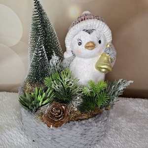 Adventi asztaldísz pingvinnel - karácsony - karácsonyi lakásdekoráció - karácsonyi lakásdíszek - Meska.hu