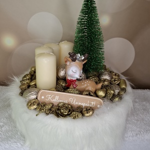 Adventi koszorú őzikével, Karácsony, Karácsonyi lakásdekoráció, Karácsonyi lakásdíszek, Virágkötés, MESKA