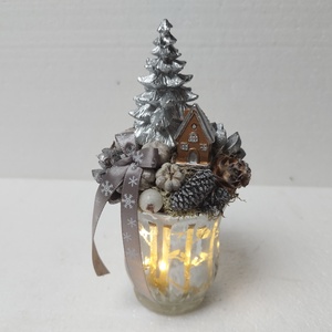 Fenyőfa házikóval karácsonyi dísz, Karácsony, Karácsonyi lakásdekoráció, Ünnepi asztaldekoráció, Virágkötés, Mindenmás, MESKA