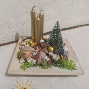 Manós asztaldísz gyertyával , Karácsony, Karácsonyi lakásdekoráció, Ünnepi asztaldekoráció, Virágkötés, Mindenmás, MESKA