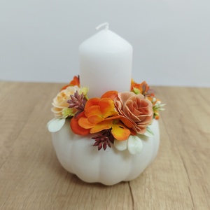 Tökös asztaldísz gyertyával - otthon & életmód - dekoráció - asztal és polc dekoráció - asztaldísz - Meska.hu